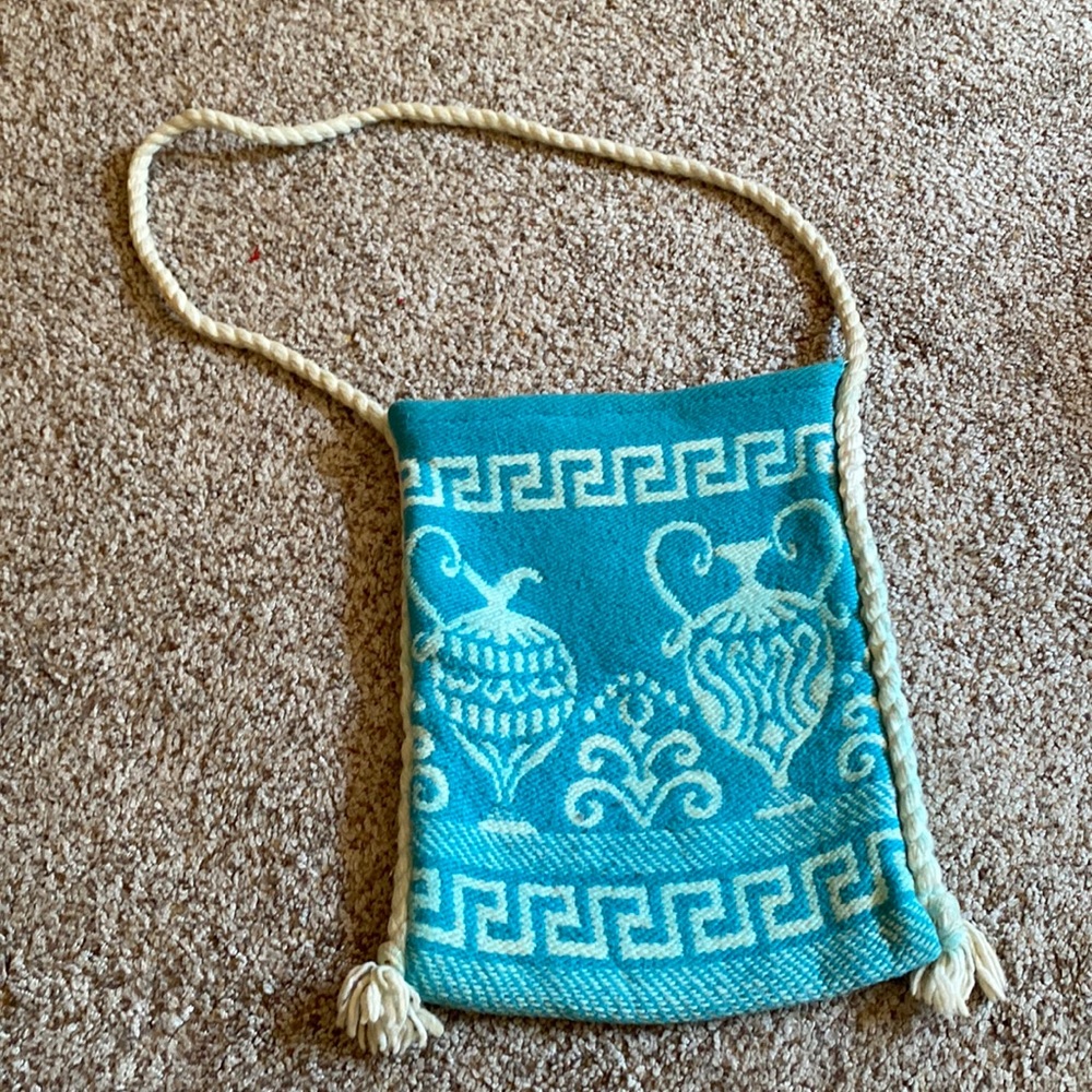 Wool shoulder bag from Greece, vintage, teal